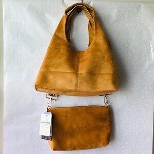 Ahdorned Messenger Crossbody and Tote Faux Suede Bag Brown
